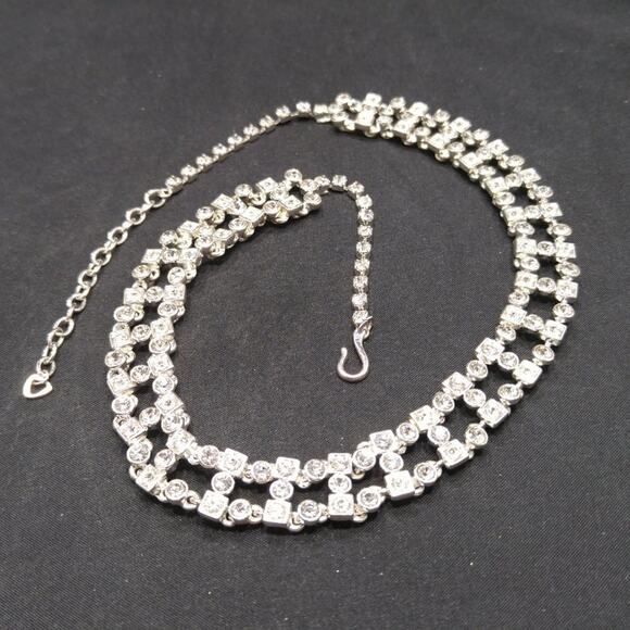 Art Deco Style Choker Necklace, Clear Rhinestones, 18 Inches, Hook Clasp - Picture 3 of 7